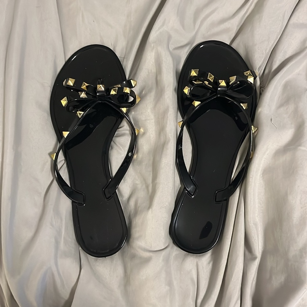 Women's Fashionable Studded Bow Tie Flat Sandals - Picture 4 of 8